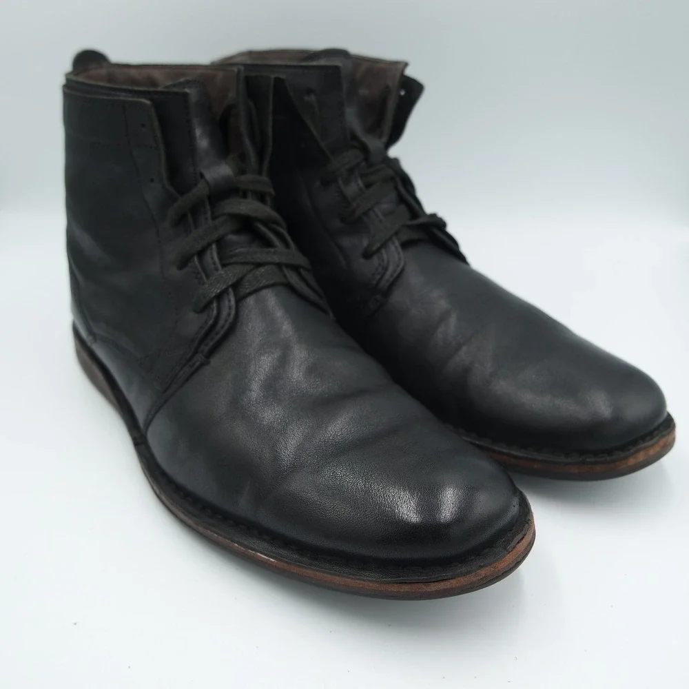 John Varvatos USA Mens Black Leather Lace Up Ankle Boots Made in USA Size 10M